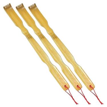 Imagem de KIT 3 Coçadores De Costas Em Bambu Mãozinha Relaxante 45CM Estilo Orie