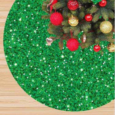 Imagem de Saia de árvore de Natal FANPROMS com lantejoulas verdes de 53 cm de di