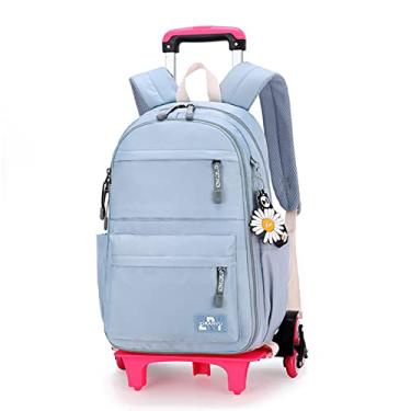 Imagem de Mochilas escolares para meninas com rodinhas, mochila infantil infantil, mochila de viagem casual primária e secundária-Blue|| 6 Wheels