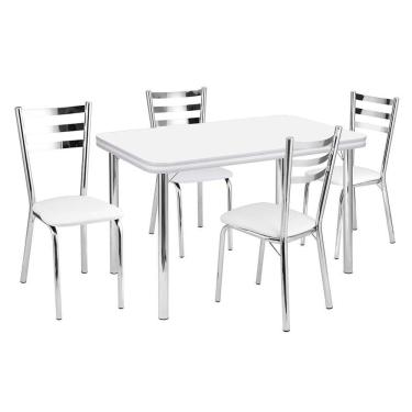 Imagem de conjunto de mesa de jantar com 4 cadeiras gisele corino branco e cromado