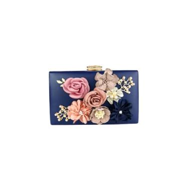 Imagem de JAMBHALA Bolsa Clutch Flor Delicada Bolsa de Couro PU de Alta Qualidade para Banquete Coquetel (azul)