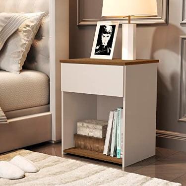 Imagem de Mesa de Cabeceira para Quarto com Gaveta e Prateleira Jasmim - Off White com Freijó