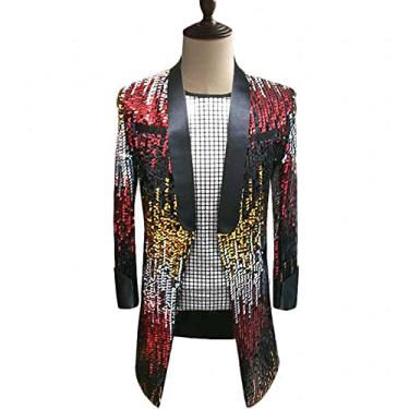 Imagem de Blazer longo de lantejoulas masculino slim fit brilhante terno jaqueta festa palco baile festival casaco para baile jantar casamento casual lapela outwear, cor, 3GG (busto: 116cm)