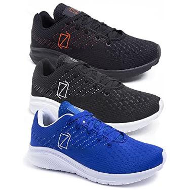 Imagem de KIT 3 Tênis Masculinos Academia Super Leve Conforto - PretoLaranja/PretoBranco/Azul - 38