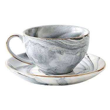 Imagem de Conjunto de xícaras e pires de café expresso em cerâmica mármore Fuyu Gold Edge