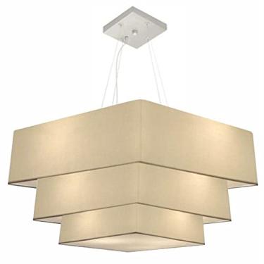Imagem de Lustre Pendente Triplo Quadrado Cúpula 30/80x70x60 cm, Vivare Iluminação, Pendente4165/LALALA, Algodão Cru, Gigante