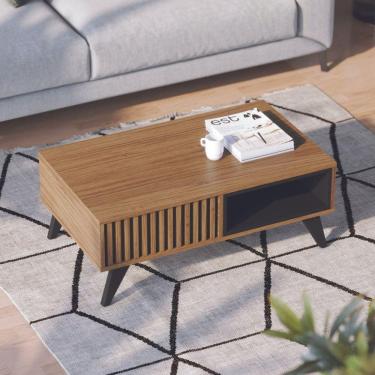 Imagem de Mesa de Centro Retangular 1 Nicho Jeri Colibri Móveis Noce Milano/Preto Fosco