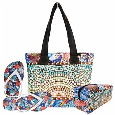 Imagem de Kit Casual Feminino Mosaico com Bolsa, Necessaire e Chinelo Magicc Bolsas KIT-033