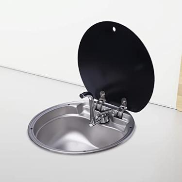 Imagem de Pia embutida para estação de trabalho de 17 polegadas, pia de cozinha ou trailer com tampa de torneira dobrável e conjunto completo de peneira, barra de aço inoxidável barco caravana van lavatório de