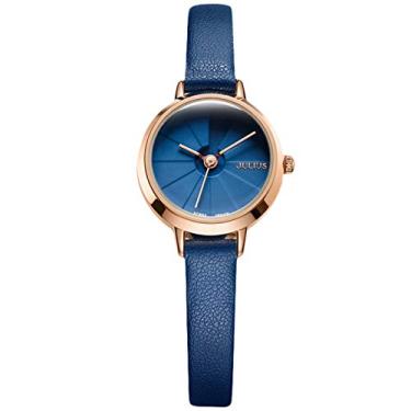 Imagem de RORIOS Relógio feminino à prova d'água analógico de quartzo com pulseira de couro, relógio de pulso simples para mulheres, meninas, elegante, casual, feminino, Azul, B, Relógio de quartzo