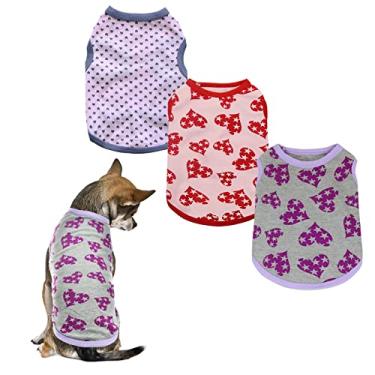 Imagem de CooShou 3 peças camisas de férias para cães roupas de dia dos namorados roupas rosa vermelho coração padrão filhote cachorro primavera verão camisa para raças pequenas filhote gato P