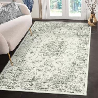 Imagem de Uphome Tapete vintage lavável, tapete de entrada floral cinza oriental 7,5 x 12,5 cm, tapete de cozinha antiderrapante, coleção de fazenda, tapete boho para sala de estar, sala de jantar