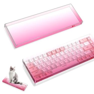 Imagem de ZIYOU LANG KC02 Capa de teclado transparente de acrílico (12,28*4*0,9'') com capa protetora à prova de poeira, à prova d'água, anti-impacto e anti-gato para teclado mecânico de 61/64/68 teclas(Rosa)