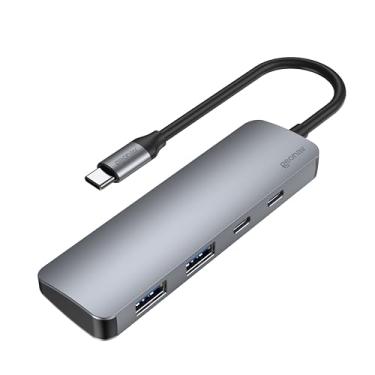 Imagem de Geonav Adaptador Multiportas, HUB USB-C 4 em 1, USB 3.2, Multi conexões, com duas portas USB-C e duas USB-A, 20x mais rápido que o USB 2.0, Tecnologia Power Delivery, UCA12, Cinza