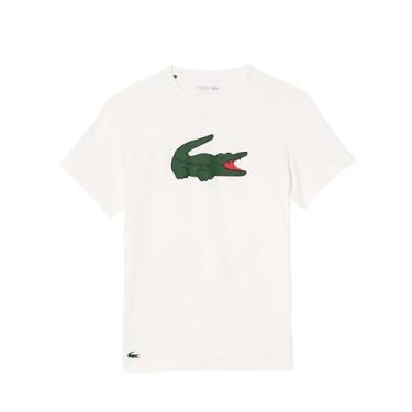 Imagem de Lacoste Camiseta masculina de manga curta com estampa de desempenho esportivo regular, Branco/verde - branco, 4G