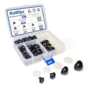 Imagem de RuWfpz Narizes de segurança para animais de crochê Amigurumi 15-30 mm - 4 tamanhos de nariz de bicho de pelúcia com arruelas, 50 peças de nariz de urso de pelúcia preto de plástico para boneca de