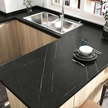 Imagem de Wallercity Papel de contato preto de mármore espesso para bancadas, papel de parede à prova d'água para banheiro, mármore, bancada, papel de contato, vinil, autoadesivo, mármore, para parede, 40 x 600