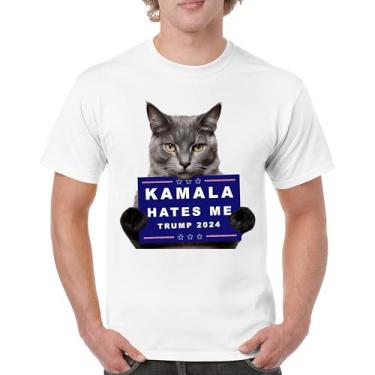 Imagem de Camiseta Kamala Hates Me Trump 2024 engraçada gato republicano animal de estimação anti Harris voto vermelho MAGA Kitten 47 Fight camiseta masculina, Branco, 4G