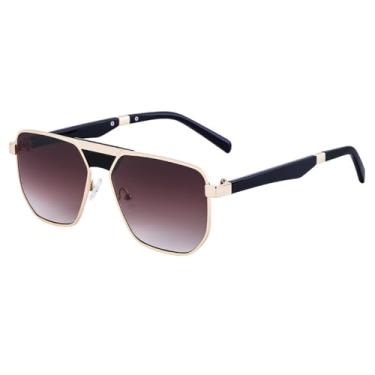 Imagem de JRLLFD Óculos de sol quadrados estilo punk masculino, armação de óculos de metal gradiente, protetor solar versátil Sunnie, 5, tamanho único