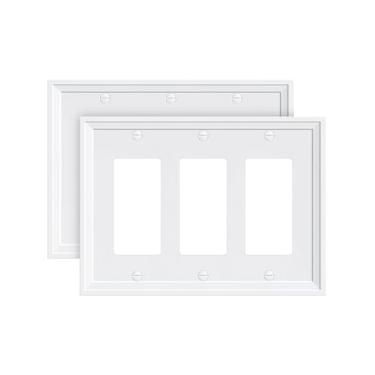 Imagem de TREEWELL Pacote com 2 placas decorativas triplas, placas decorativas brancas para interruptores e tampas de tomada, placas de parede de fibra de bambu natural para tomadas elétricas, receptáculo,