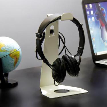 Imagem de Suporte para Fone de Ouvido Tipo Pedestal Mesa - Aço Branco - Maxx Dia