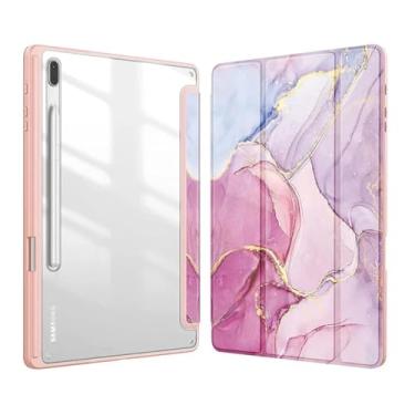 Imagem de Suporte de lápis para tablet Samsung Galaxy Tab S9 FE 11 Plus 12,4 polegadas 2023 capa Tab A9 S9 S8 S7 11 polegadas Plus 31,5 cm (mármore brilhante, Tab S7 Plus 12,4)