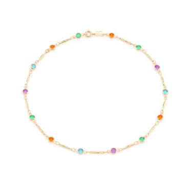 Imagem de Colar Choker Cristais Coloridos Feminino Rommanel Banhado Ouro 18k 531