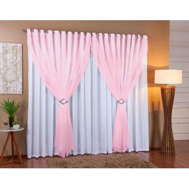 Imagem de Cortina Voil Forro Microfibra 6,00 X 2,40 Branco E Rosa - Doce Lar Enx