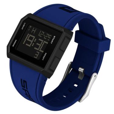 Imagem de Relógio Esportivo Quadrado Clássico, Despertador Multifuncional, Cronômetro Azul