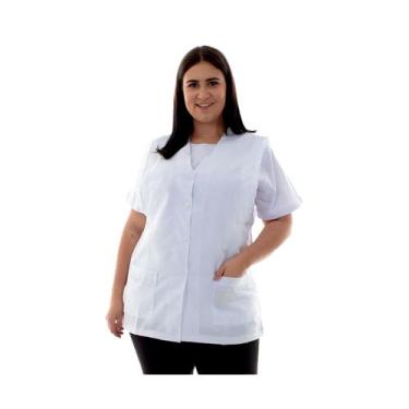 Imagem de Plus Size - Colete/Jaleco em Oxford com Abertura Frontal e  Detalhes e