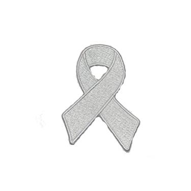 Imagem de Patch de conscientização do câncer de pulmão branco bordado ferro na costura emblema para roupas etc. 9 x 6 cm