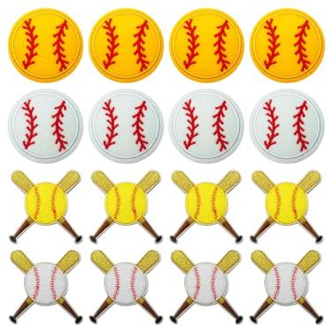 Imagem de 16 peças de apliques de beisebol softball, apliques de bordado para chapéus, mochilas, roupas, camisetas, jaquetas, jeans, acessórios DIY (8 beisebol + 8 tacos de beisebol)