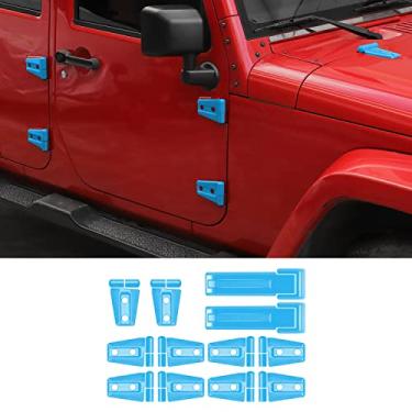 Imagem de RAZPOY Kit de acabamento externo JK 12 peças, capa de dobradiça de porta e capa de dobradiça do capô do motor e acabamento do suporte de pneu sobressalente compatível com Jeep Wrangler JK 4 portas 2007-2017, azul claro