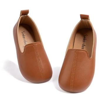 Imagem de ohsofy Mocassins macios sem cadarço para meninos e meninas confortáveis com sola de borracha Oxford casual para festa de casamento (bebê/criança pequena), Marrom A, 9 Toddler