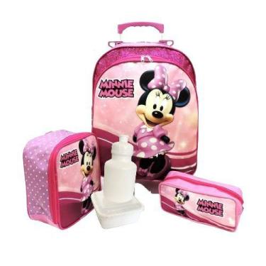 Imagem de Kit Mochila Infantil Escolar Minnie Glitter Rodinhas M F5 - proprio