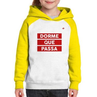 Imagem de Moletom Infantil Dorme que passa - Foca na Moda, Branco, Amarelo, 12