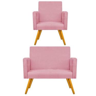 Imagem de Conjunto Namoradeira e Poltrona Beatriz Palito Mel Suede Rosa Bebê - D