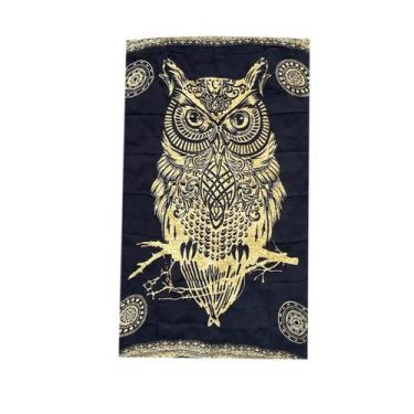 Imagem de Canga Praia 100% Viscose Coruja Preto 1,65x 1,15cm - Empório do Rio