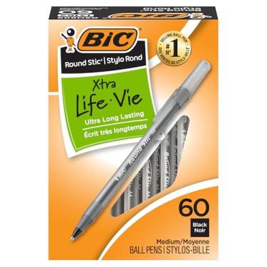 Imagem de BIC Caneta esferográfica Round Stic Xtra Life, ultra longa duração e fluxo de tinta consistente, 60 unidades em tinta preta