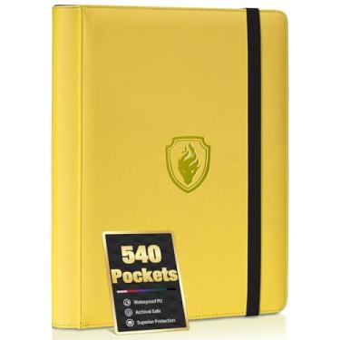 Imagem de Premium 9 Pocket Card Binder for 540 Cards, Fabmaker PU Cover Trading Card Binder, Sturdy Card Collection Album, Sleek Card Holder Folders for YuGiOh, MTG, TCG, Game Cards & Sports Cards, Yellow
