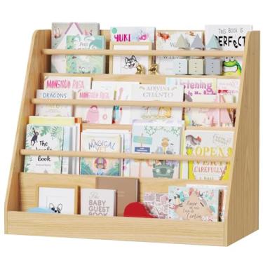 Imagem de Lkeiyay Estante infantil, estante de madeira de 4 níveis, prateleira de exibição de livros, suporte de livros para armazenamento de bebê, estante Montessori, quarto infantil, estante infantil para