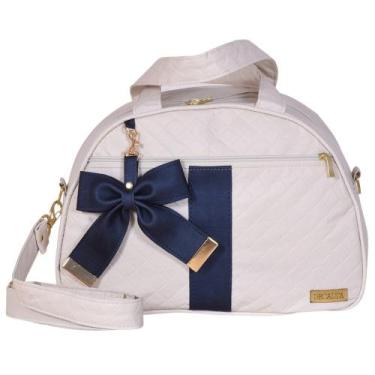 Imagem de Bolsa Maternidade Laço Luxo Off White e Marinho - Decalta