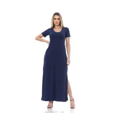 Imagem de Vestido Longo De Viscose Premium Com Fenda Lateral - Docce Mulher, Azu
