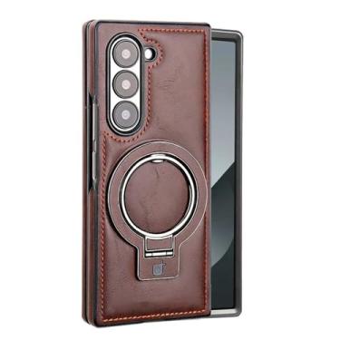 Imagem de Suporte de anel magnético para Samsung Galaxy Z Fold 6 5 4 3 Fold6 Fold5 Fold4 Fold3 Capa de telefone à prova de choque com suporte, marrom escuro, para Galaxy Z Fold 5