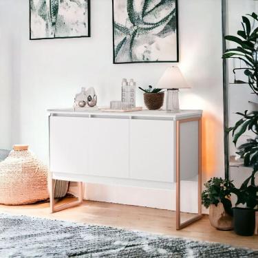 Imagem de Buffet Estilo Industrial 3 Portas Europa - Branco Cobre Branco Cobre