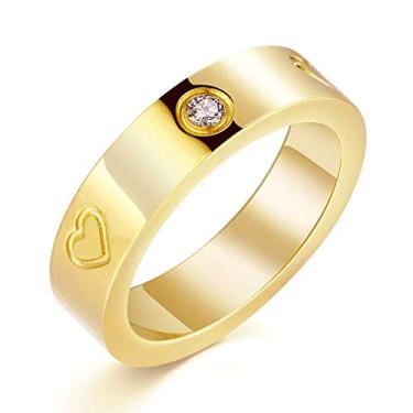 Imagem de PDWZNBA Anel de Amizade Banhado a Ouro 18 K Zircônia Cúbica Banhado a Rosa Aço Inoxidável Aliança de Casamento Joias Presentes de Aniversário para Mulheres Adolescentes Dourado