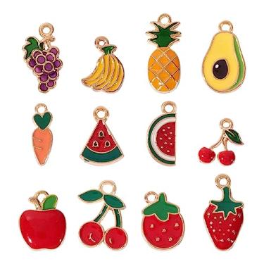 Imagem de EEE ELECRELIVE 72 pingentes de frutas esmaltadas banhado a ouro claro esmaltado cereja morango melancia banana uva pingentes para colares faça você mesmo, pulseiras, brincos, joias