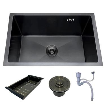 Imagem de Cuba Cozinha Gourmet 50x40 Aço Inox 304 Nano Escovado Preta Brinovar