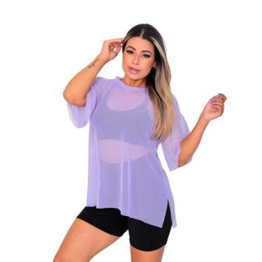 Imagem de Blusa Tule Feminina Fitness Academia Manga Curta Lilás - Rcv Store, Li