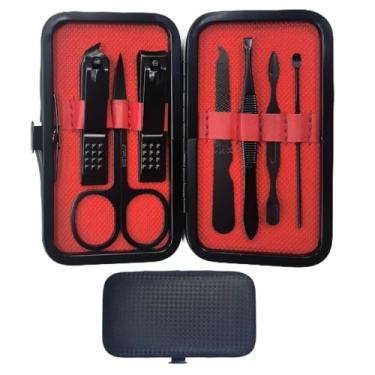 Imagem de Kit de cuidados masculinos 7 em 1, estojo de couro tamanho viagem, ferramentas de aço inoxidável, 30% mais compacto do que kits a granel